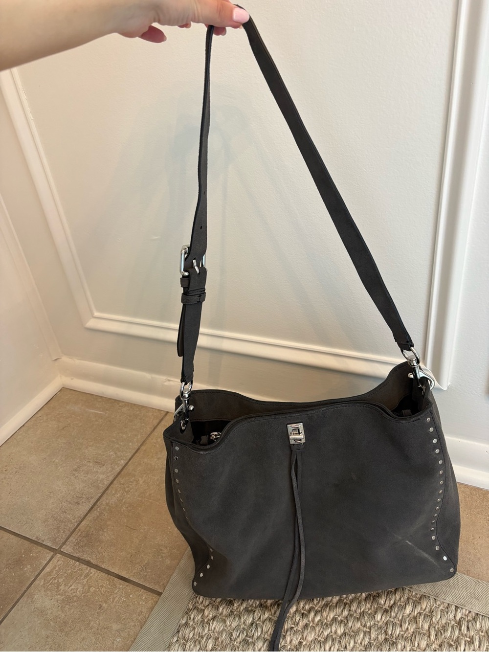 Rebecca Minkoff Black Suede Shoulder Bag with Stud Accents